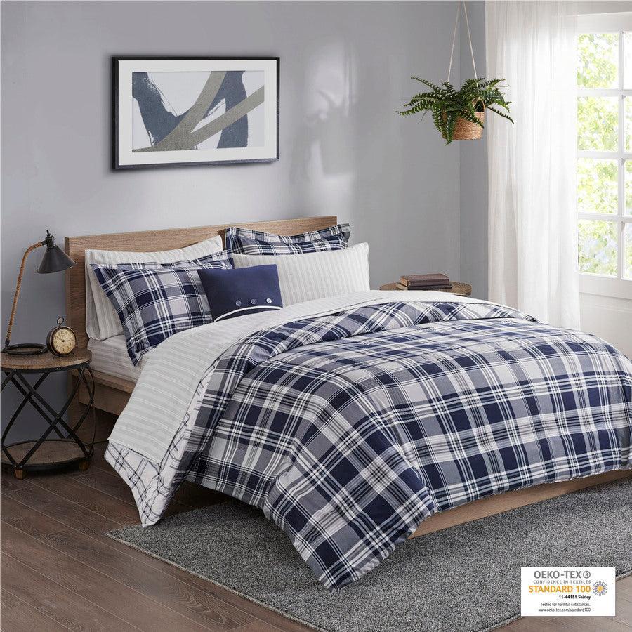 Olliix.com Comforters & Blankets - Patrick Transitional Reversible Complete Bedding Set Navy Cal King