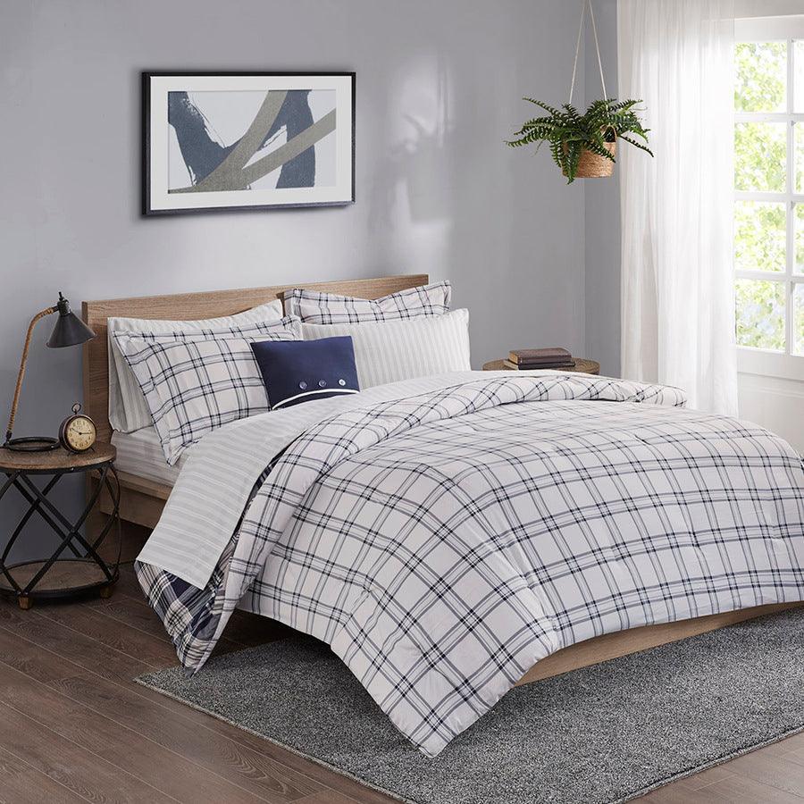 Olliix.com Comforters & Blankets - Patrick Transitional Reversible Complete Bedding Set Navy Cal King