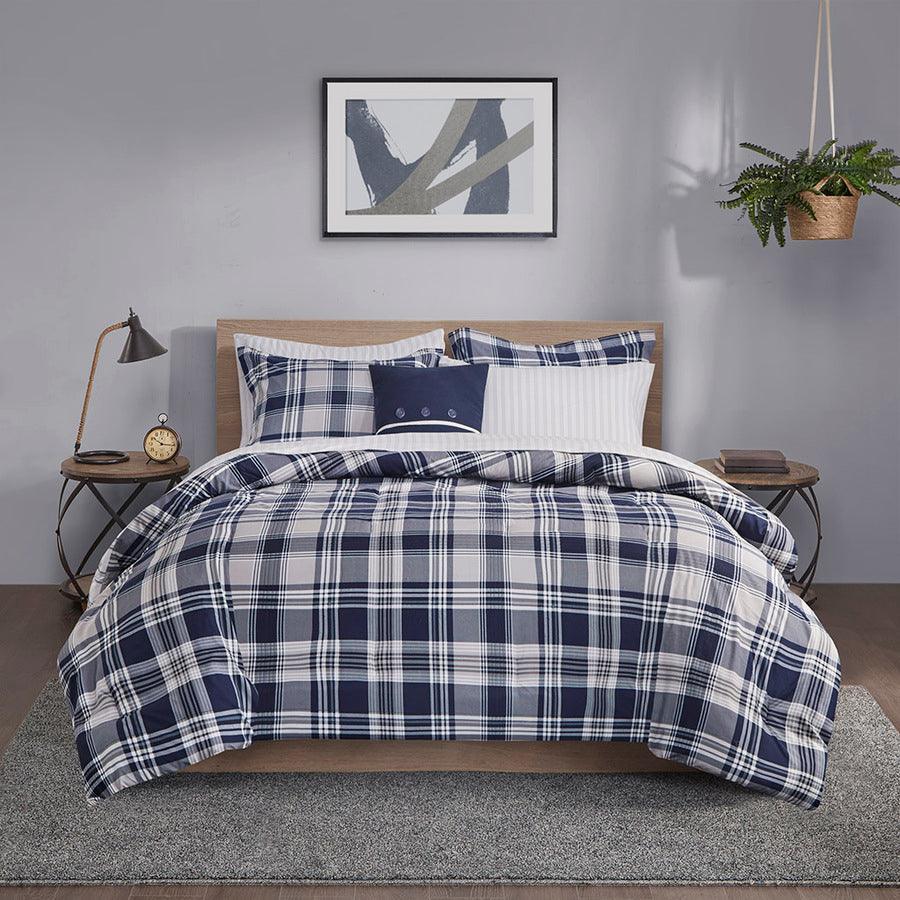 Olliix.com Comforters & Blankets - Patrick Transitional Reversible Complete Bedding Set Navy Cal King