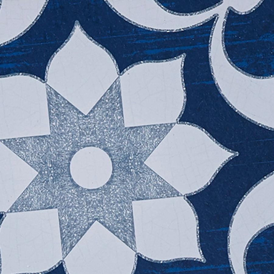 Olliix.com Wall Art - Patterned Tiles Paper Printed with Gel Coat and Framed Wall Decor 3 Piece Set Navy
