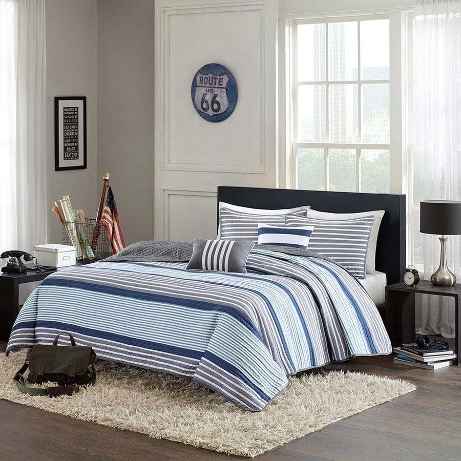 Olliix.com Comforters & Blankets - Paul Full/Queen Reversible Coverlet Set Blue