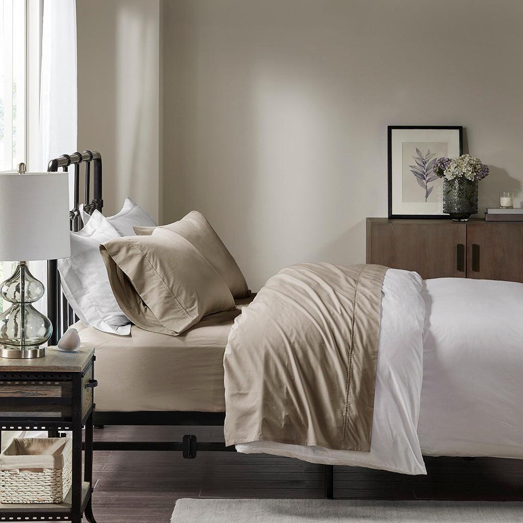 Olliix.com Sheets & Sheet Sets - Peached Percale Full Sheet Set Khaki