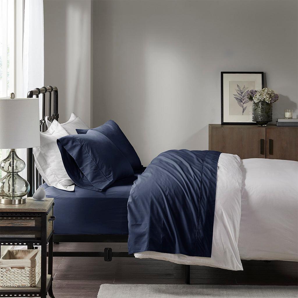 Olliix.com Sheets & Sheet Sets - Peached Percale King Sheet Set Navy