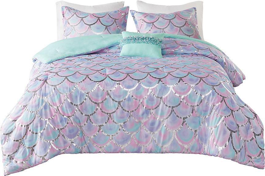 Olliix.com Comforters & Blankets - Pearl Metallic Printed Reversible Comforter Set Aqua & Purple Twin/Twin XL