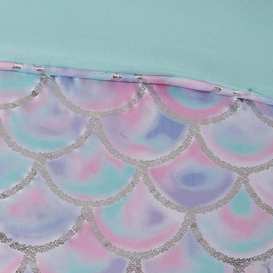 Olliix.com Comforters & Blankets - Pearl Metallic Printed Reversible Comforter Set Aqua & Purple Twin/Twin XL