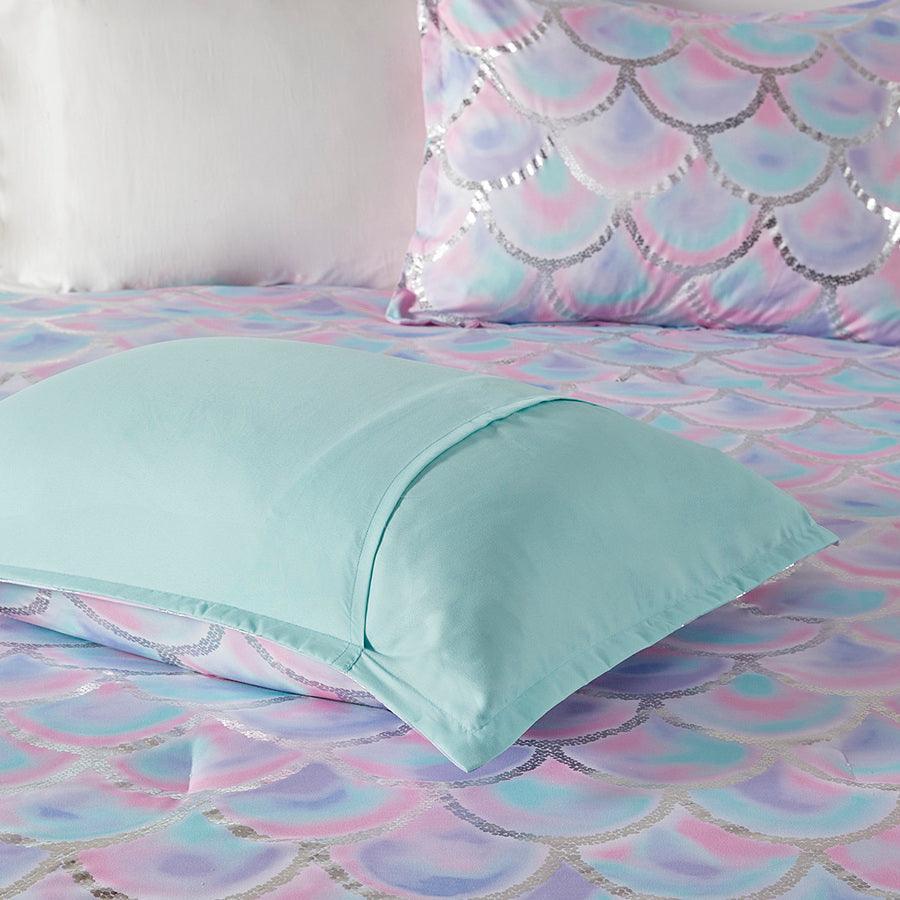 Olliix.com Comforters & Blankets - Pearl Metallic Printed Reversible Comforter Set Aqua & Purple Twin/Twin XL