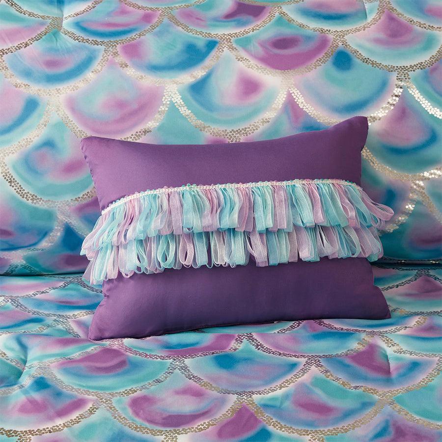 Olliix.com Comforters & Blankets - Pearl Metallic Printed Reversible Comforter Set Teal & Purple Full/Queen