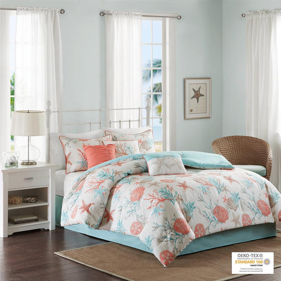 Olliix.com Comforters & Blankets - Pebble 20 " D Beach 7 Piece Comforter Set Coral King