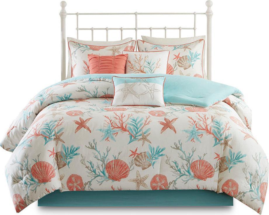 Olliix.com Comforters & Blankets - Pebble 20 " D Beach 7 Piece Comforter Set Coral King