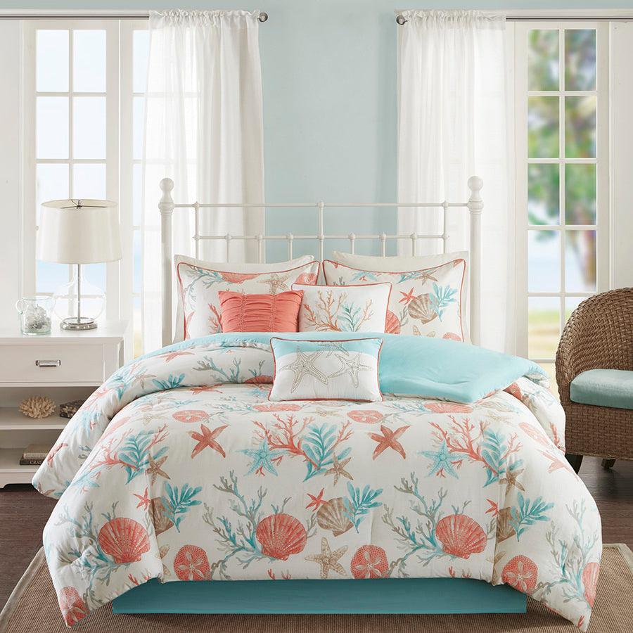 Olliix.com Comforters & Blankets - Pebble Beach 7 Piece Comforter Set Coral Queen