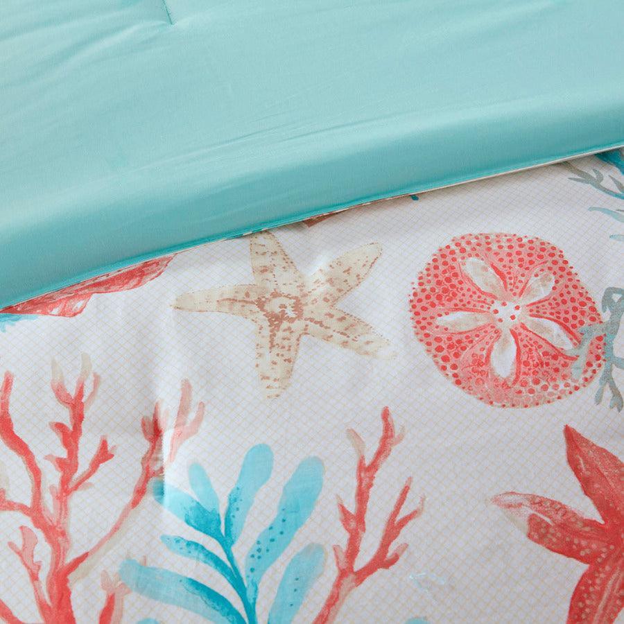 Olliix.com Comforters & Blankets - Pebble Beach 7 Piece Comforter Set Coral Queen