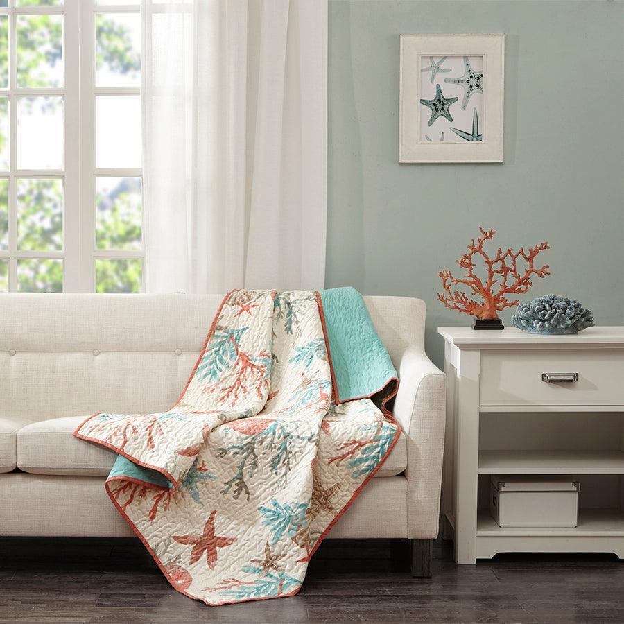 Olliix.com Pillows & Throws - Pebble Coastal Beach Oversized Cotton Quilted Throw 50x70" Coral