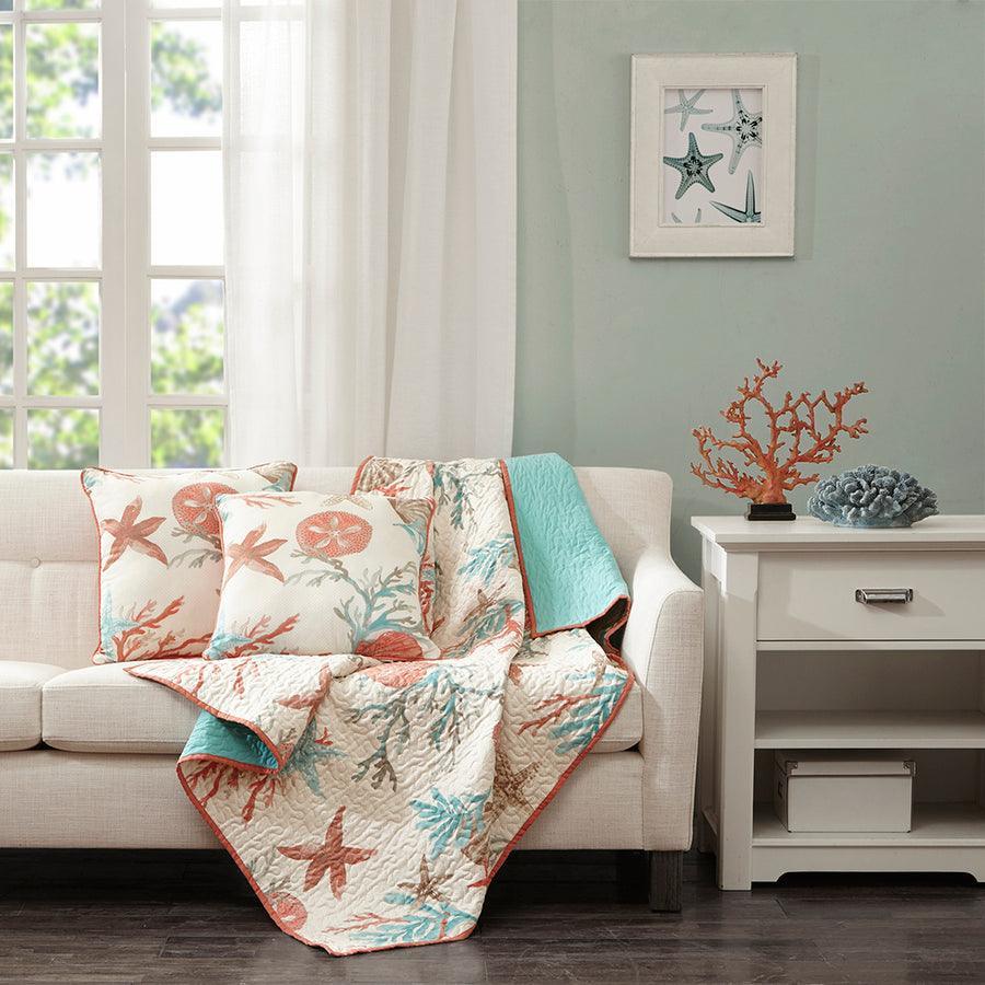 Olliix.com Pillows & Throws - Pebble Coastal Beach Oversized Cotton Quilted Throw 50x70" Coral