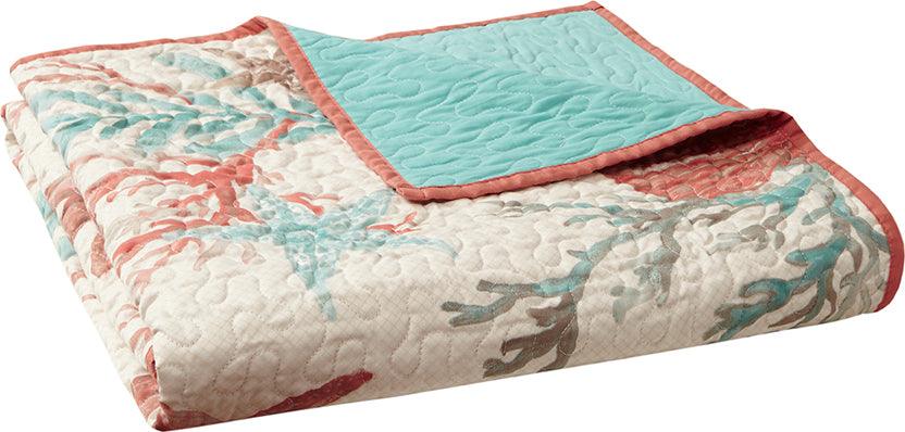 Olliix.com Pillows & Throws - Pebble Coastal Beach Oversized Cotton Quilted Throw 50x70" Coral