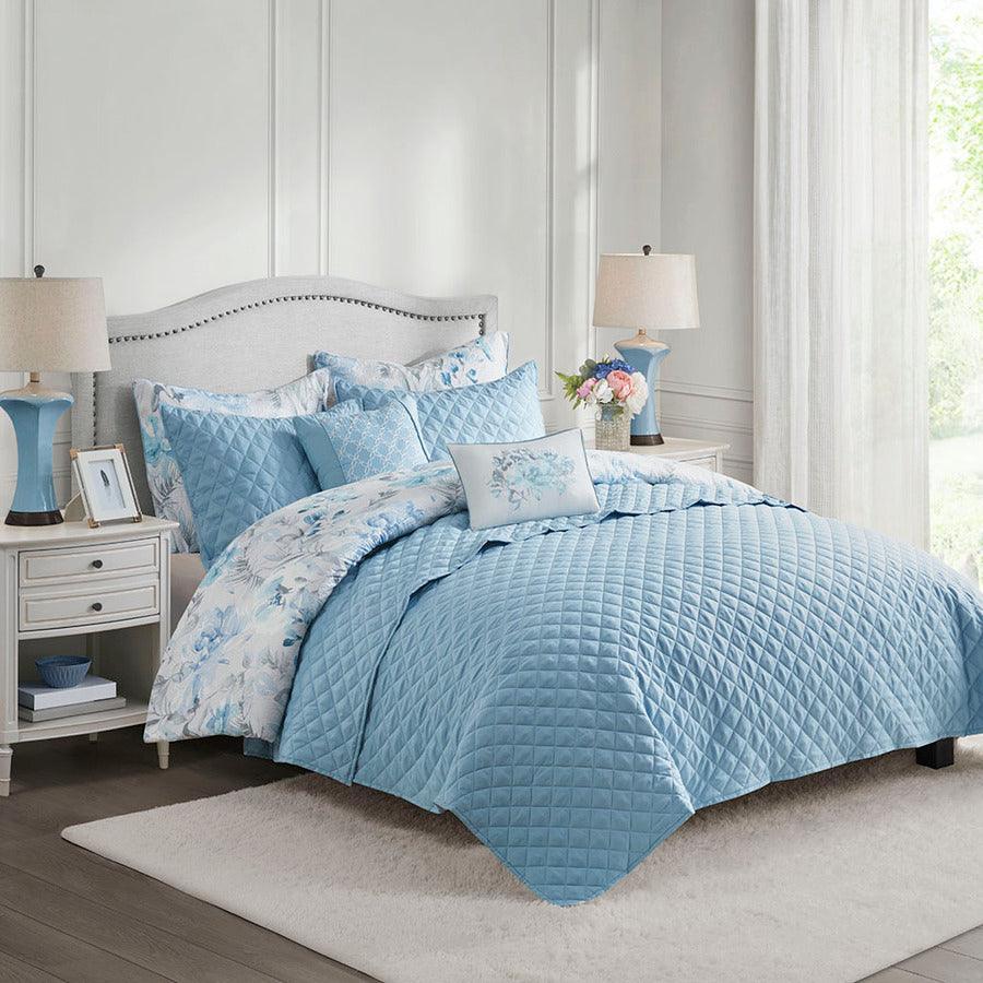 Olliix.com Comforters & Blankets - Pema 8 PC Printed Comforter and Coverlet Set Collection Blue
