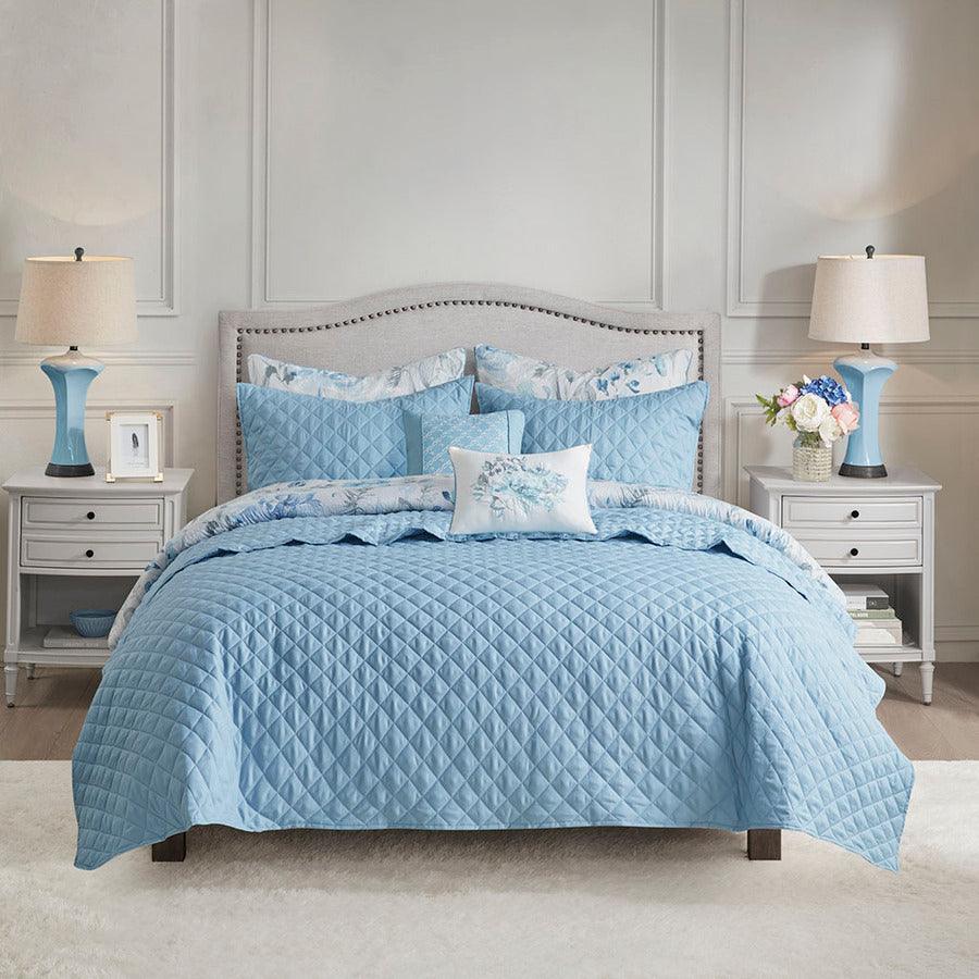 Olliix.com Comforters & Blankets - Pema 8 PC Printed Comforter and Coverlet Set Collection Blue