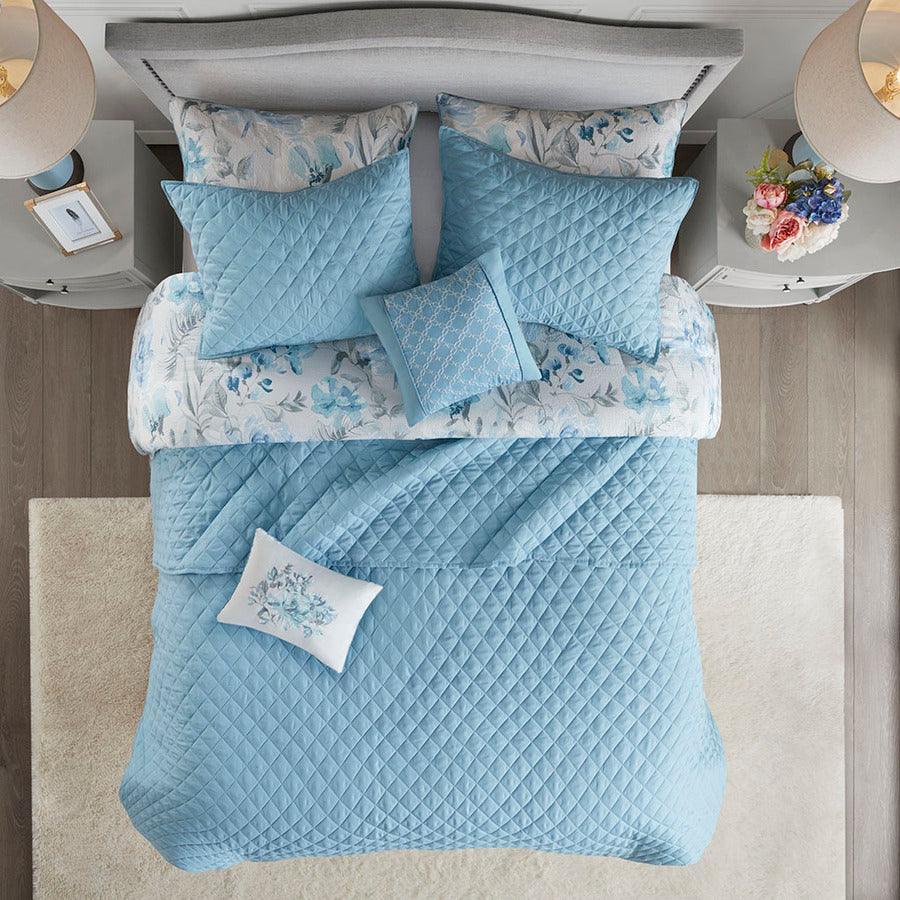 Olliix.com Comforters & Blankets - Pema 8 PC Printed Comforter and Coverlet Set Collection Blue