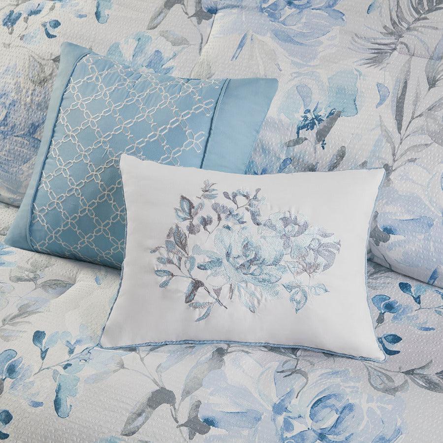 Olliix.com Comforters & Blankets - Pema 8 PC Printed Seersucker Comforter and Coverlet Set Collection Blue