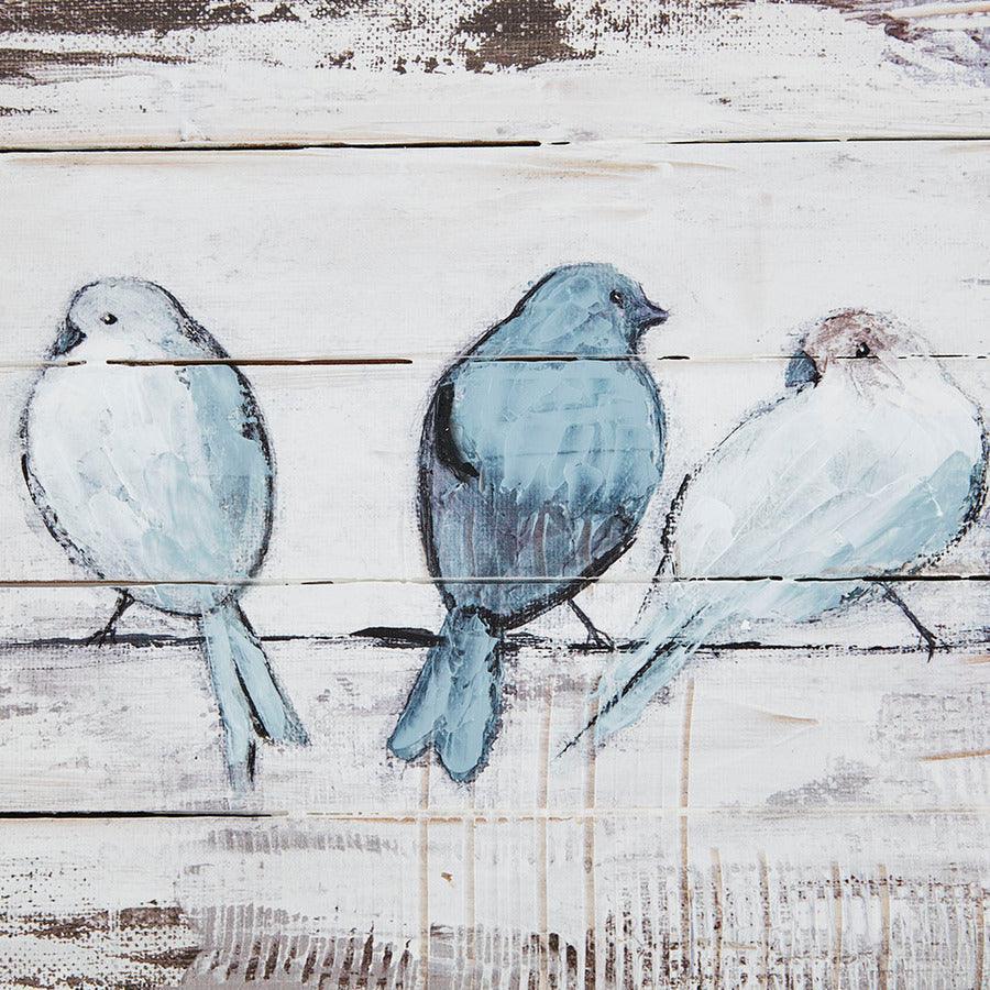 Olliix.com Wall Art - Perched Birds Hand Painted Wood Plank White & Grey