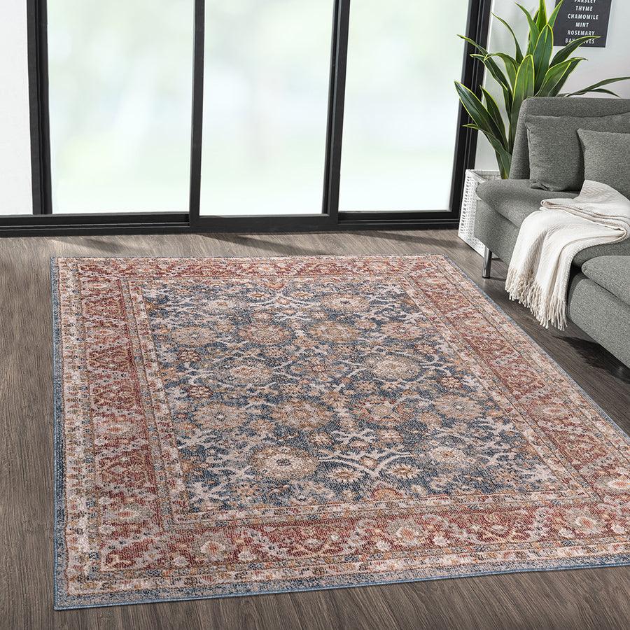 Olliix.com Indoor Rugs - Persian Bordered Traditional Woven Area Rug Blue|Red MP35-8053