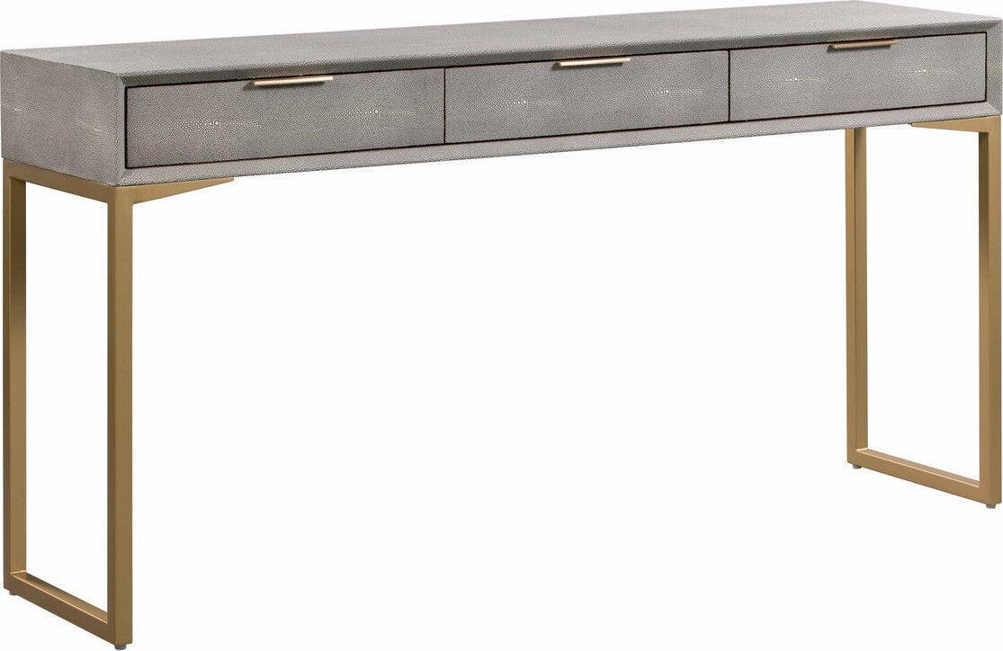 Tov Furniture Consoles - Pesce Shagreen Console Gray & Brass