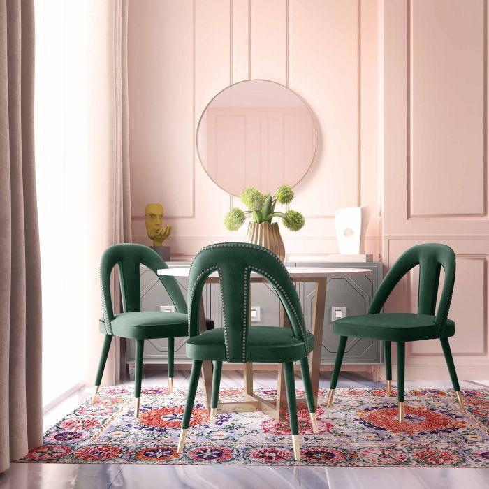 Tov Furniture Accent Chairs - Petra Forest Green Velvet Side Chair
