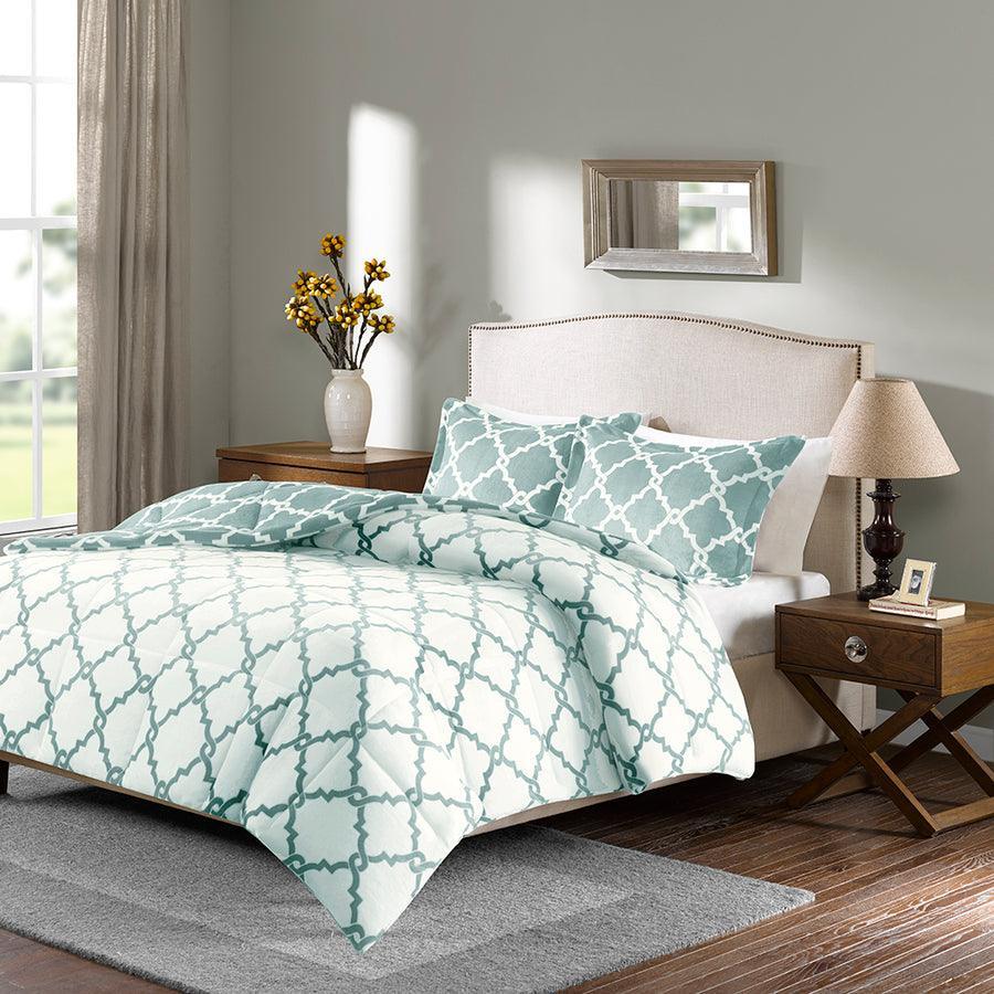 Olliix.com Comforters & Blankets - Peyton Reversible 26 " W Plush Comforter Mini Set Aqua Full/Queen