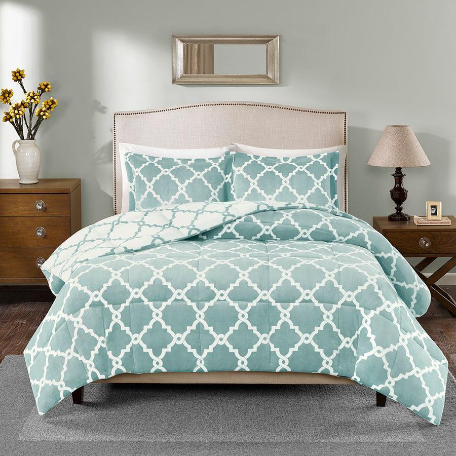 Olliix.com Comforters & Blankets - Peyton Reversible Plush Comforter Mini Set Aqua Twin