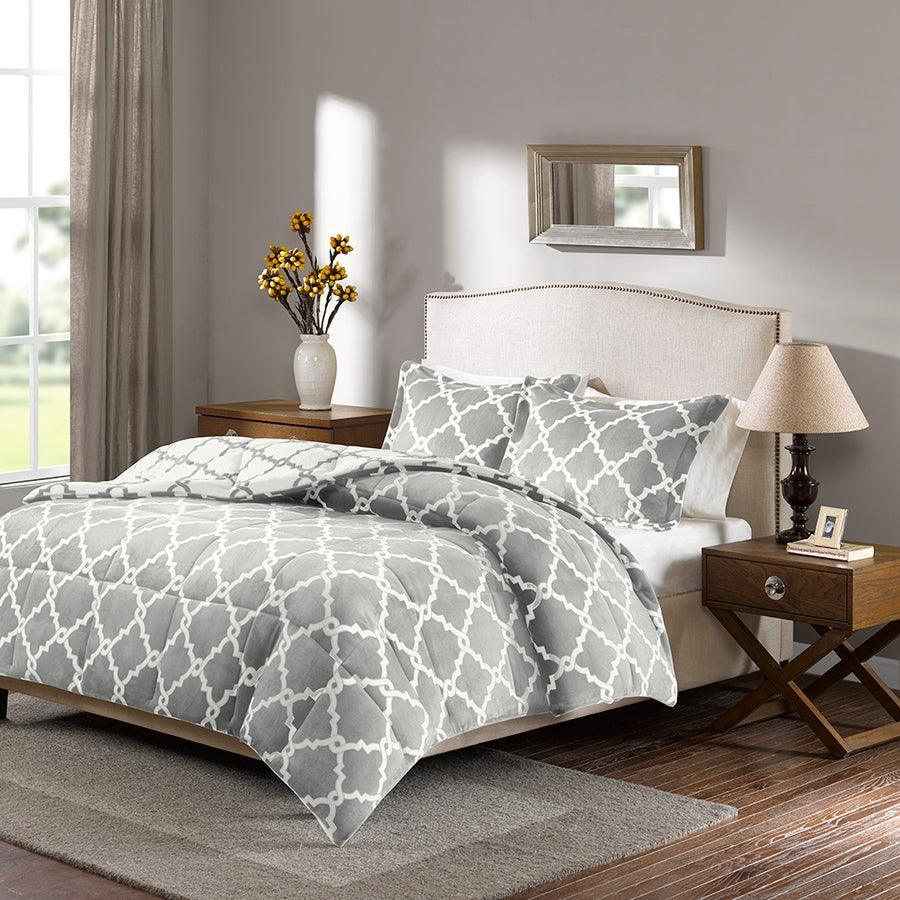 Olliix.com Comforters & Blankets - Peyton Reversible Plush Comforter Mini Set Gray King