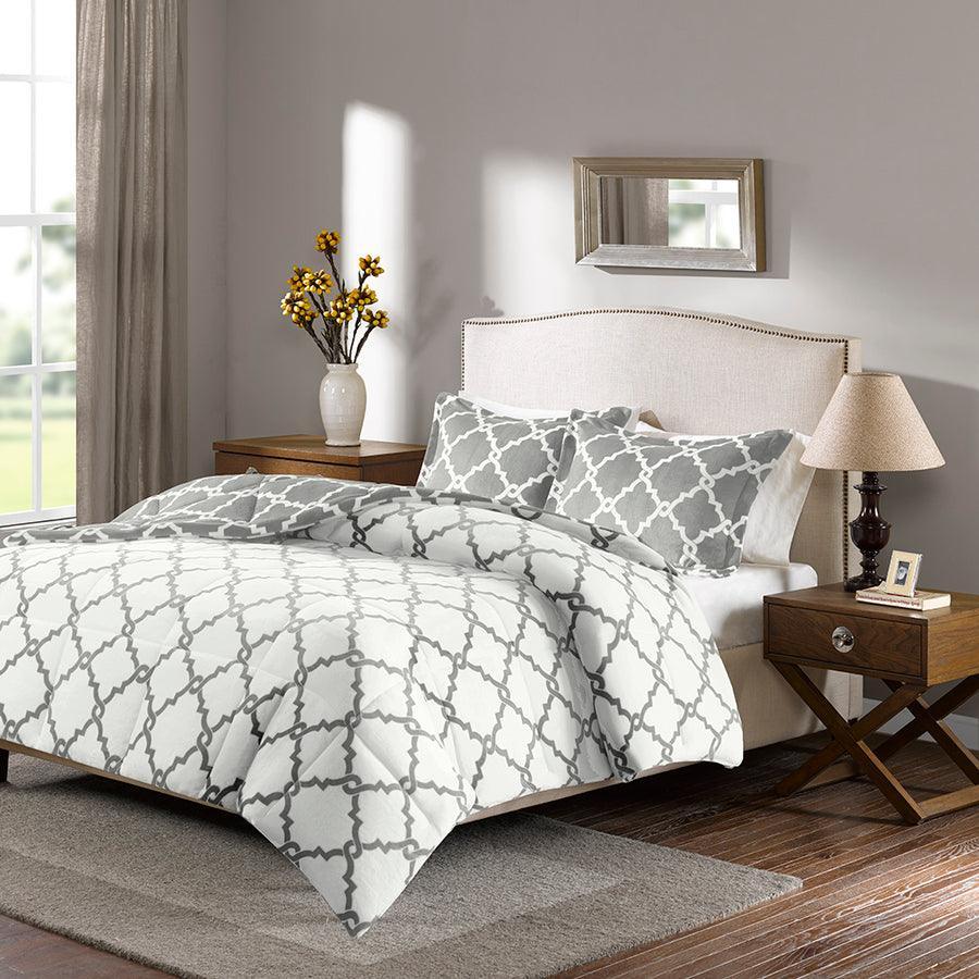 Olliix.com Comforters & Blankets - Peyton Reversible Plush Comforter Mini Set Gray King