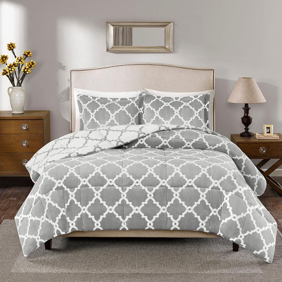 Olliix.com Comforters & Blankets - Peyton Reversible Plush Comforter Mini Set Gray King