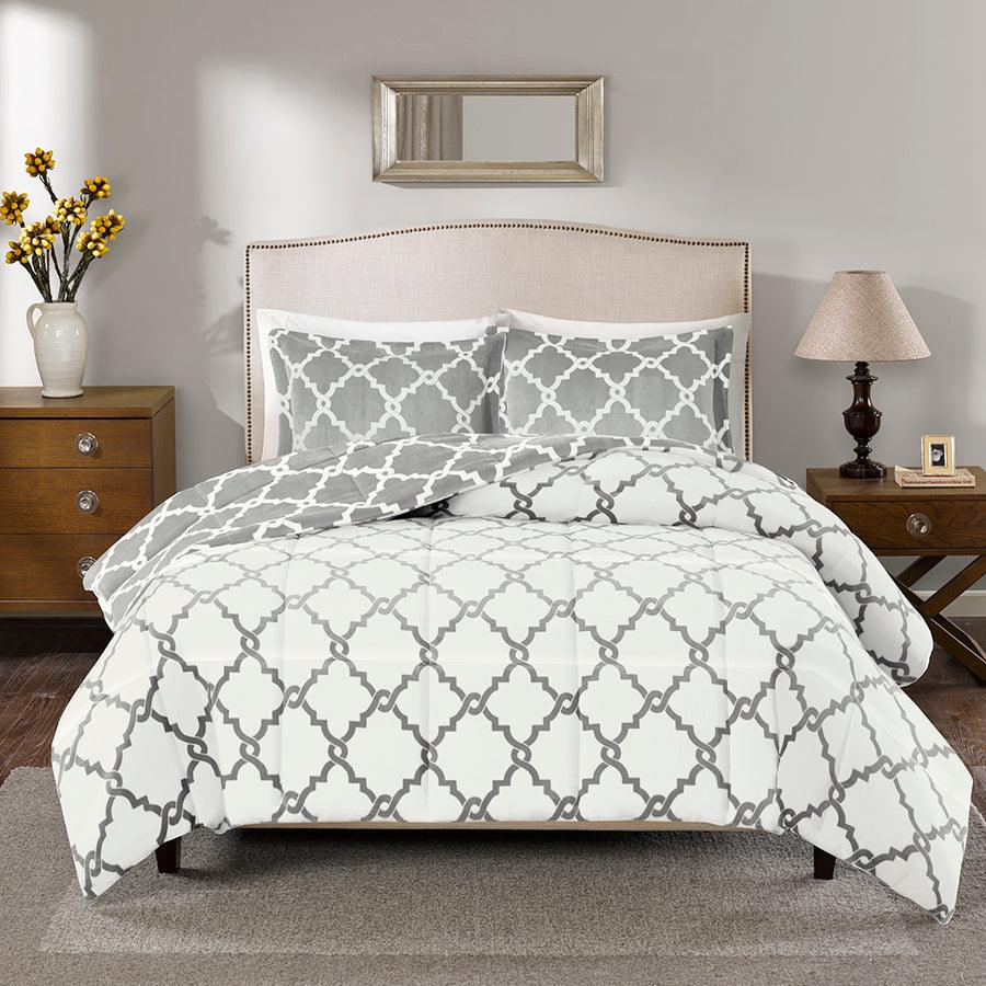 Olliix.com Comforters & Blankets - Peyton Reversible Plush Comforter Mini Set Gray King