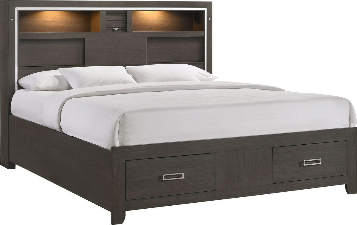 Elements Beds - Pikcet House Furnishings Roma King Storage Bed with Music & LED Lights in Grey
