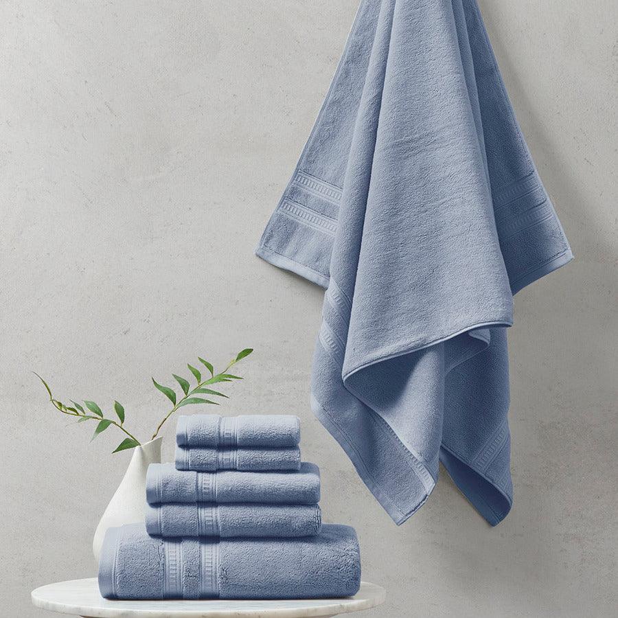 Olliix.com Bath Towels - Plume 100% Cotton Feather Touch Antimicrobial Towel 6 Piece Set Blue