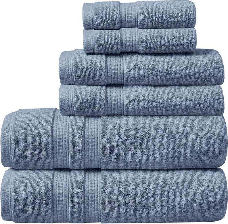 Olliix.com Bath Towels - Plume 100% Cotton Feather Touch Antimicrobial Towel 6 Piece Set Blue