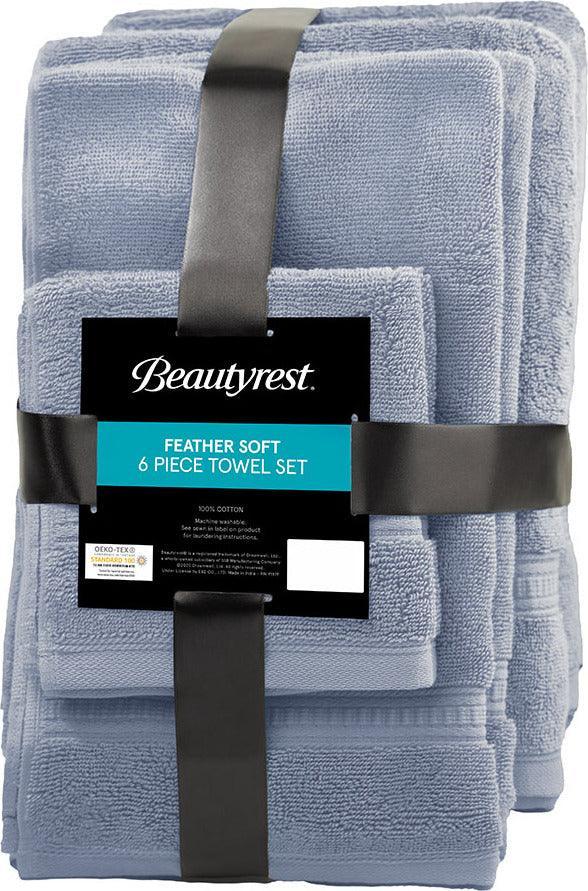 Olliix.com Bath Towels - Plume 100% Cotton Feather Touch Antimicrobial Towel 6 Piece Set Blue