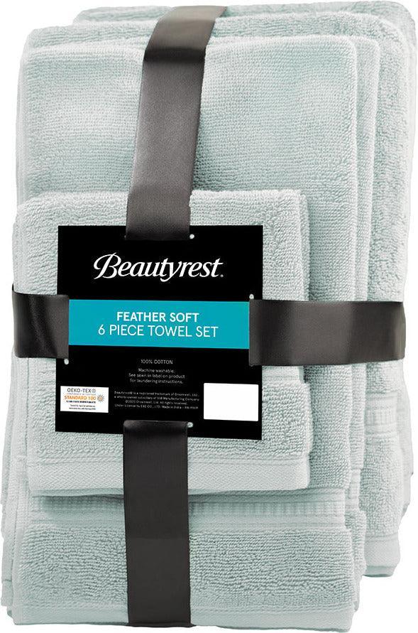 Olliix.com Bath Towels - Plume 100% Cotton Feather Touch Antimicrobial Towel 6 Piece Set Seafoam