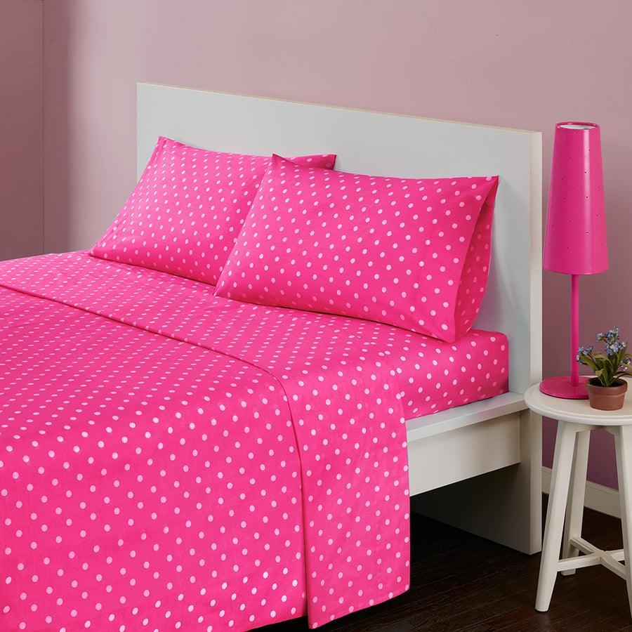 Olliix.com Sheets & Sheet Sets - Polka Dot Printed 100% Cotton Sheet Set Full Pink