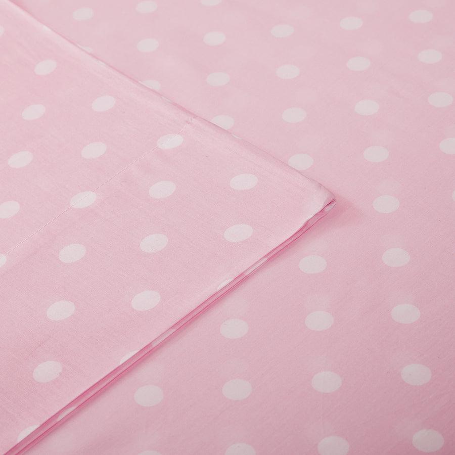 Olliix.com Sheets & Sheet Sets - Polka Dot Printed 100% Cotton Sheet Set Queen Dark Pink
