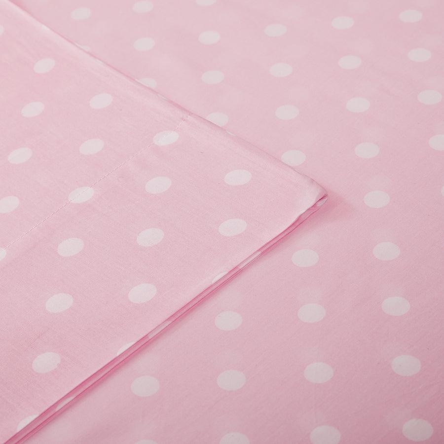 Olliix.com Sheets & Sheet Sets - Polka Dot Printed 100% Cotton Sheet Set Queen Pink