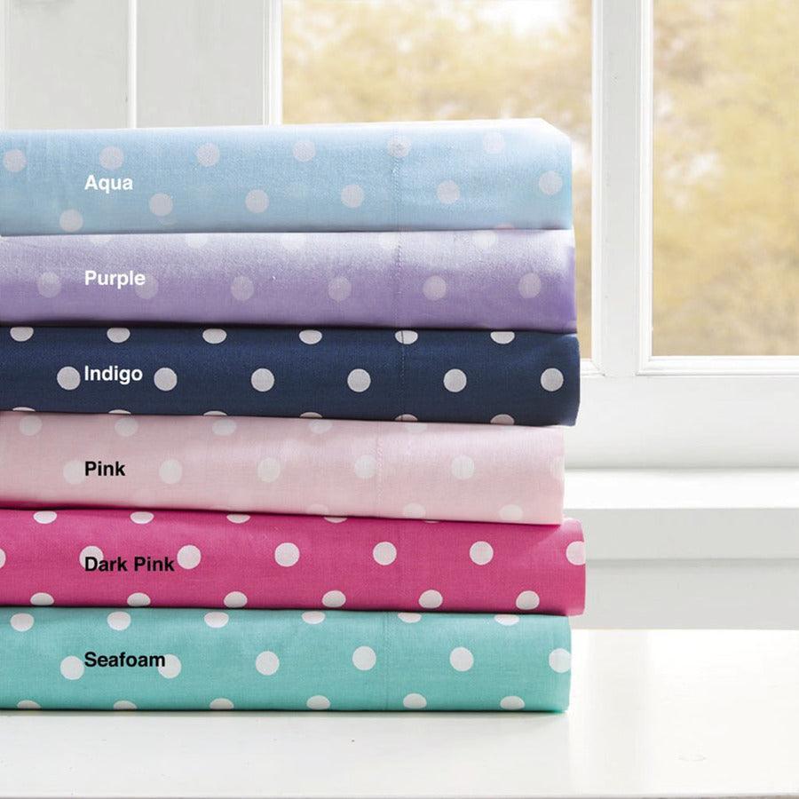 Olliix.com Sheets & Sheet Sets - Polka Dot Printed 100% Cotton Sheet Set Queen Purple