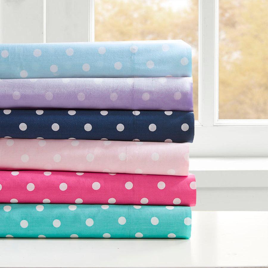 Olliix.com Sheets & Sheet Sets - Polka Dot Printed 100% Cotton Sheet Set Queen Purple