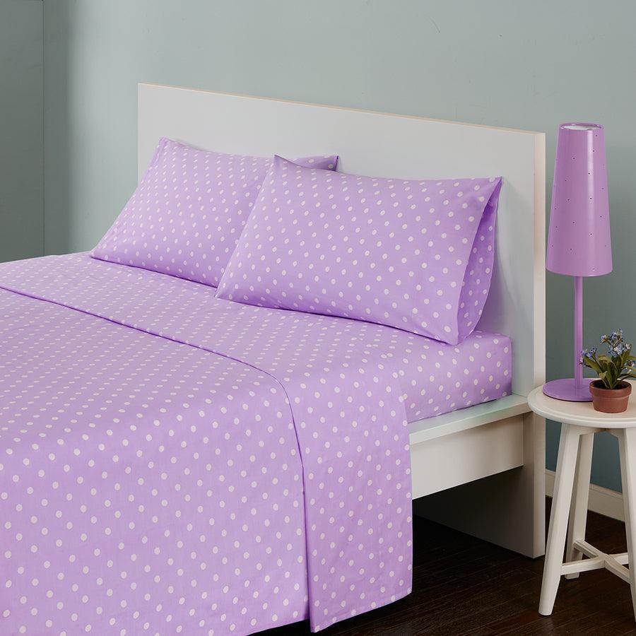 Olliix.com Sheets & Sheet Sets - Polka Dot Printed 100% Cotton Sheet Set Queen Purple