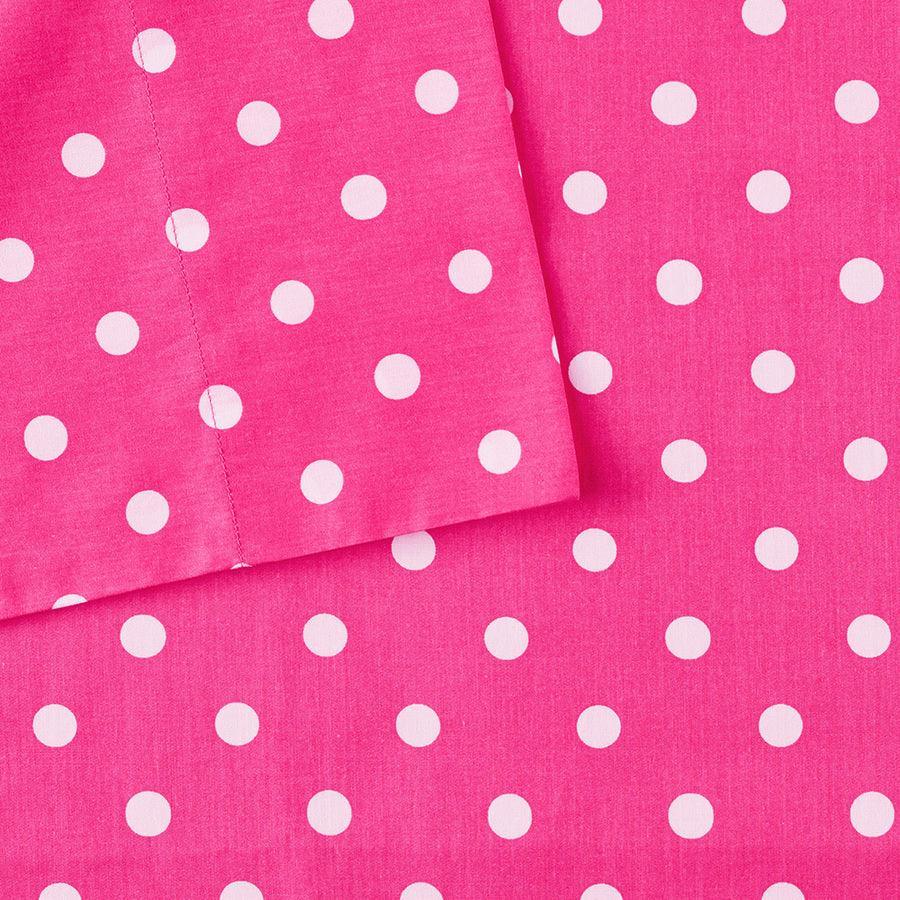 Olliix.com Sheets & Sheet Sets - Polka Dot Printed 100% Cotton Sheet Set Twin Dark Pink