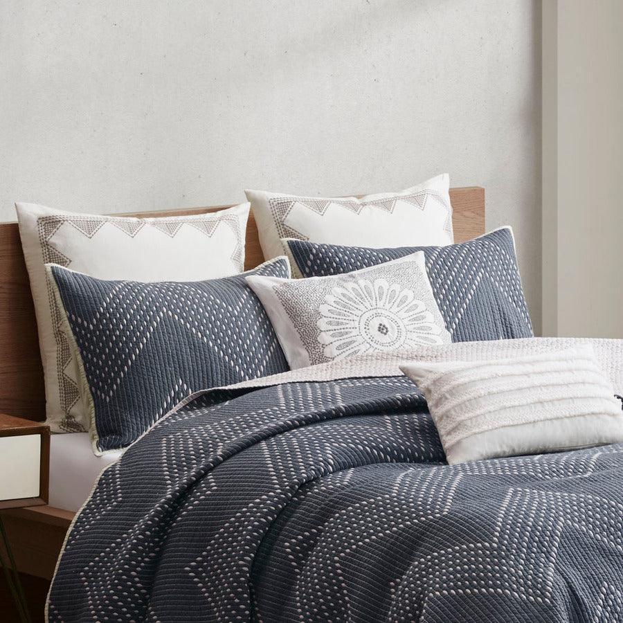 Olliix.com Comforters & Blankets - Pomona Cotton Embroidered 3 Piece Coverlet Set Navy