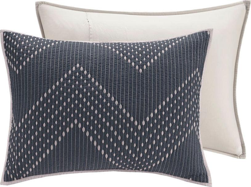 Olliix.com Comforters & Blankets - Pomona Cotton Embroidered 3 Piece Coverlet Set Navy