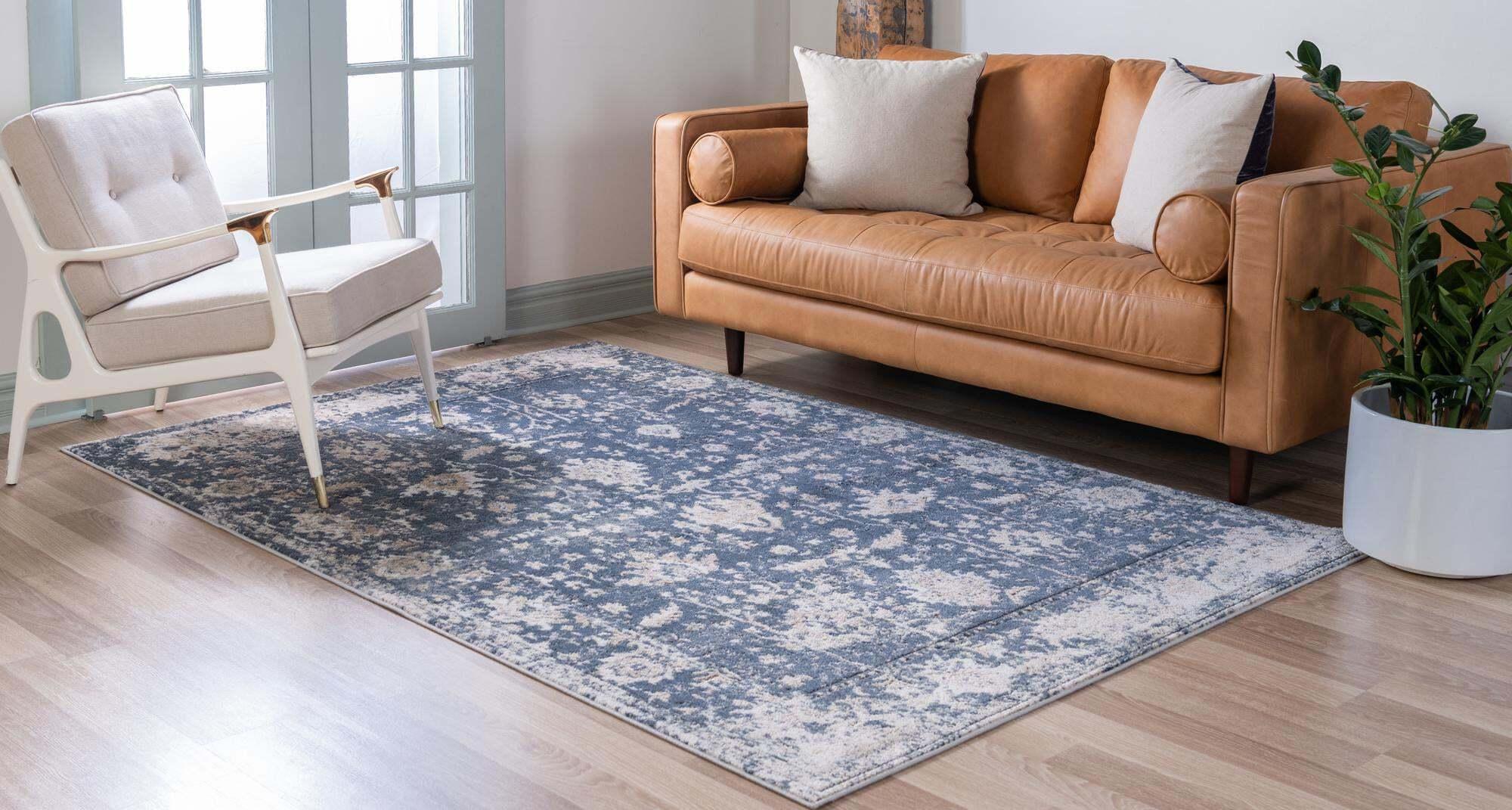 Unique Loom Indoor Rugs - Portland Border Rectangular 8x11 Rug Blue & Ivory