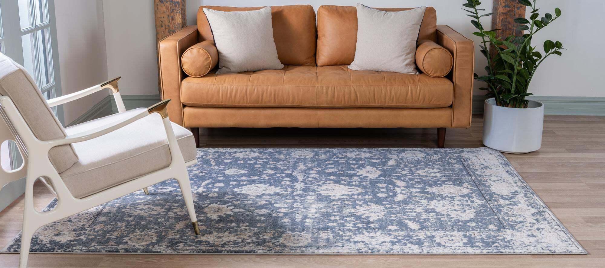 Unique Loom Indoor Rugs - Portland Border Rectangular 8x11 Rug Blue & Ivory