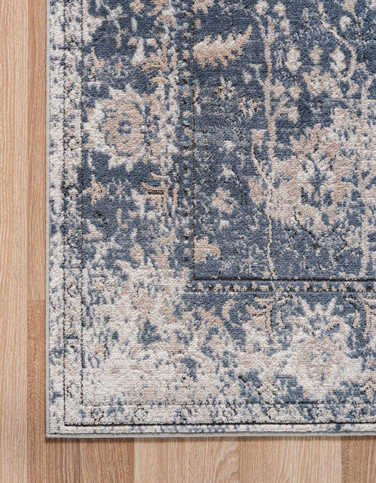 Unique Loom Indoor Rugs - Portland Border Rectangular 8x11 Rug Blue & Ivory