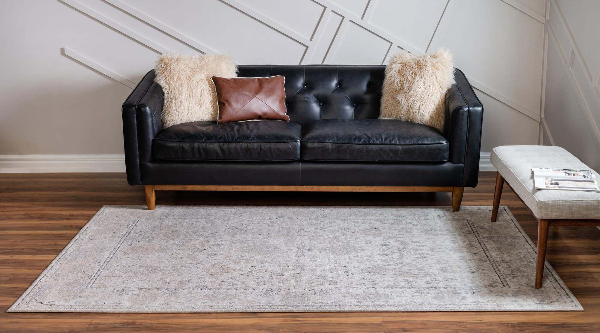 Unique Loom Indoor Rugs - Portland Border Rectangular 8x11 Rug Ivory & Gray